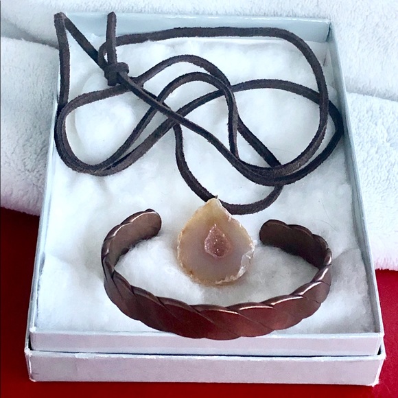 Vintage Copper Bronze Bracelet Geode Necklace SET - Picture 8 of 9